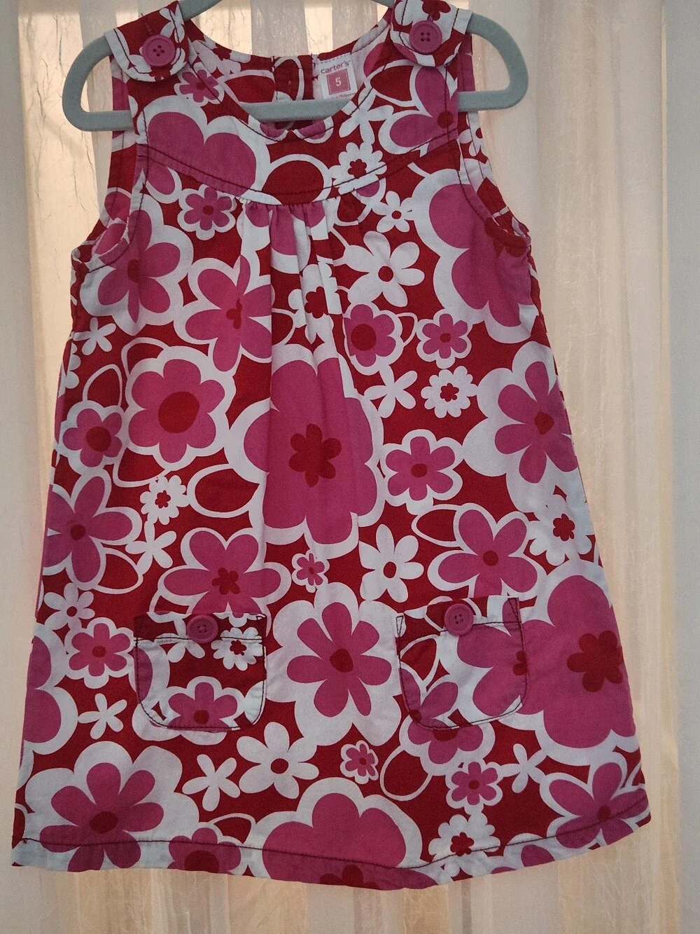 Carter's Pink and Red Floral Sleeveless Dress, Sz-5, GPreLC